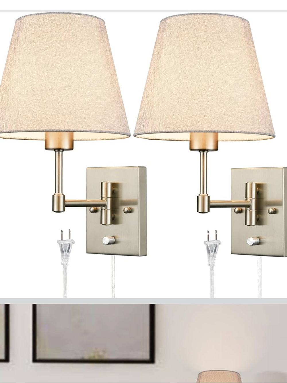 SAMTEEN Swing Arm Wall Sconces Set of Two Plug in Wall Lamp Brushed Nickel